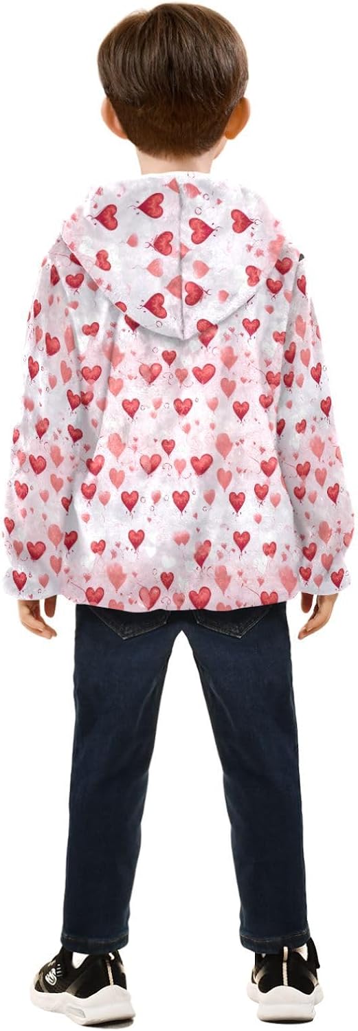 Valentine's Day Heart Boys Fleece Coat,Children's Zip-Up Hoodie Jacket,Baby Warm Fashion Outerwear 3-10T,B0402610