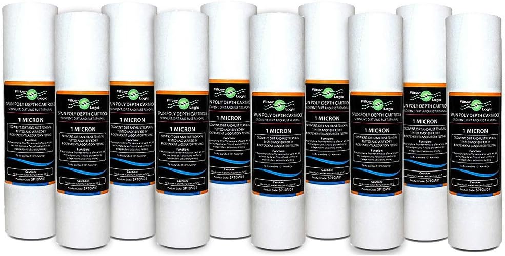 10 x SP10M01 – FilterLogic 10” Slimline Spun Poly Sediment Water Filter 1 Micron fits All Standard housings - Whole House Filters, Reverse Osmosis Systems and Aquarium Filters, Removes:Sediment, Rust