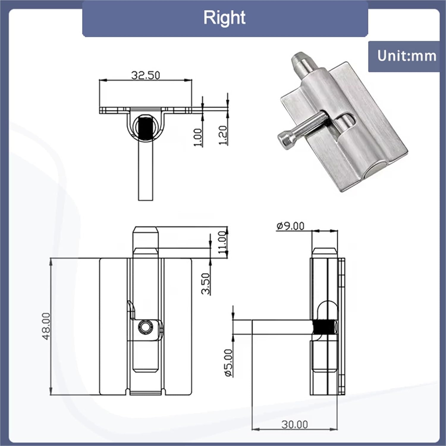 304 Stainless Steel Brushed Spring Door Bolt and Latch 1Pcs(Right)