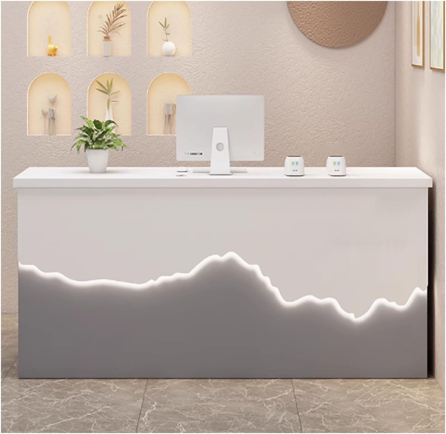 Front Desk Reception Counter，Modern Front Counter Desk with LED Lights ，Reception Desk with Lockable Drawer,Reception Desk ，for Salon Reception Room Checkout Office(