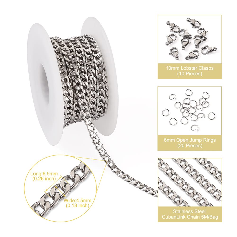 Craftdady 16.4Feet Rvs Paperclip Kettingen Textuur Sieraden Maken Ketting Kit Met Sluitingen Springen Ringen Stijlvolle Kabel Ketting Voor Diy Ketting Armband Craft