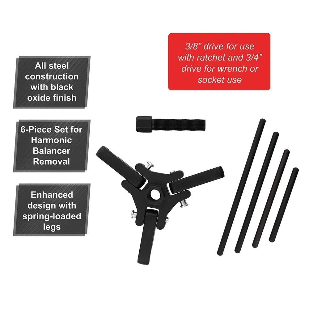 Extractor de Cojinetes Juego extractores equilibrador armónico 6 Piezas, polea Ajustable 3 mandíbulas Que Elimina los equilibradores amortiguadores Kit de Extractor de Engranajes