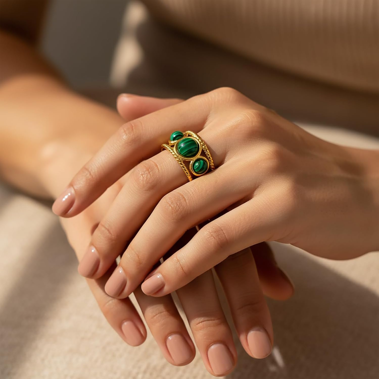 Turquoise Ring, Boho Western Rings for Women, Gold Stainless Steel Ring for Turquoise Jewelry, Vintage Gold Adjustable Rings for Women - Image 5