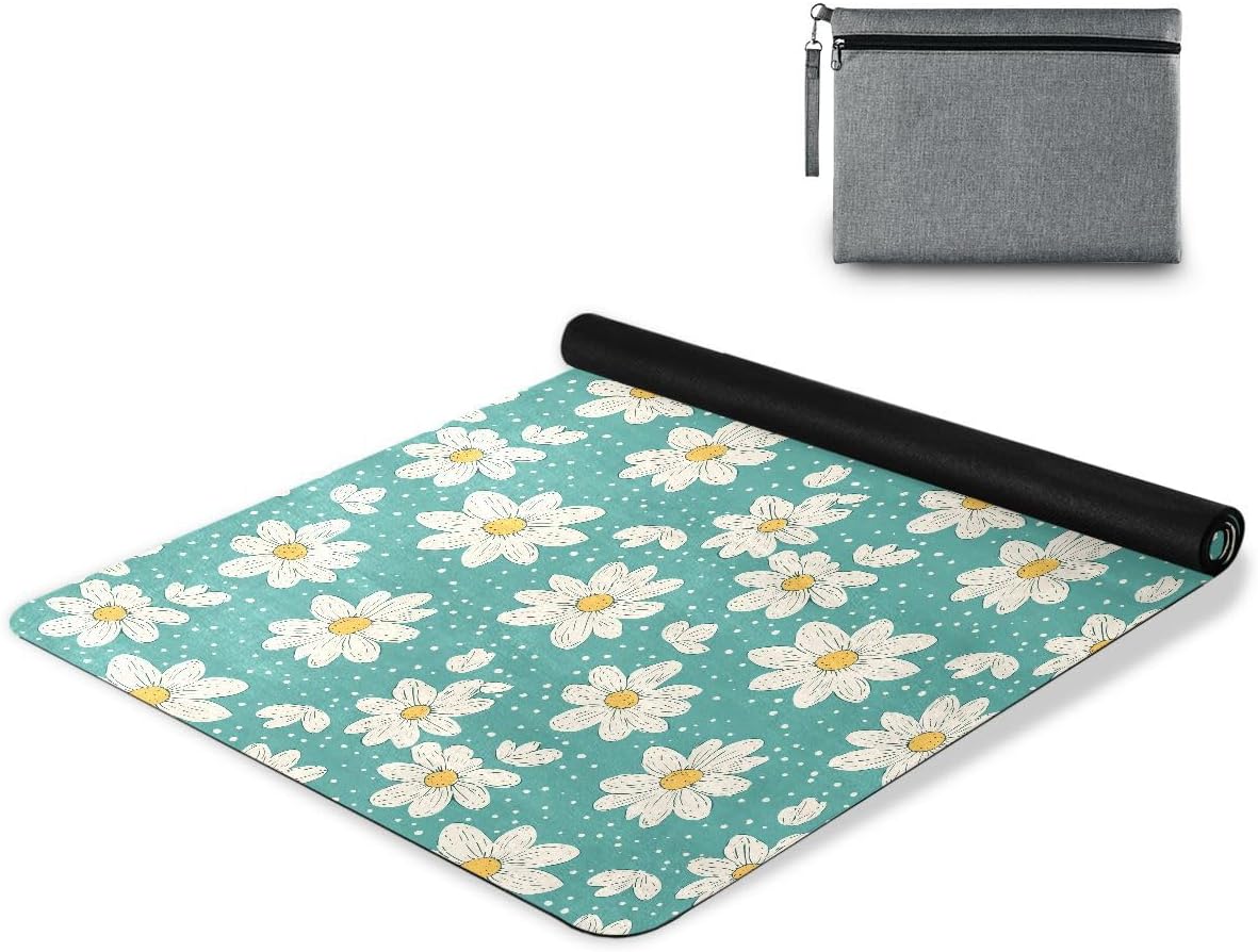 ALAZA Hand Drawn Doodle Daisy Dots Yoga Mat Non Slip Fitness Exercise Mat, Workout Mat for Yoga, Pilates and Floor Exercises