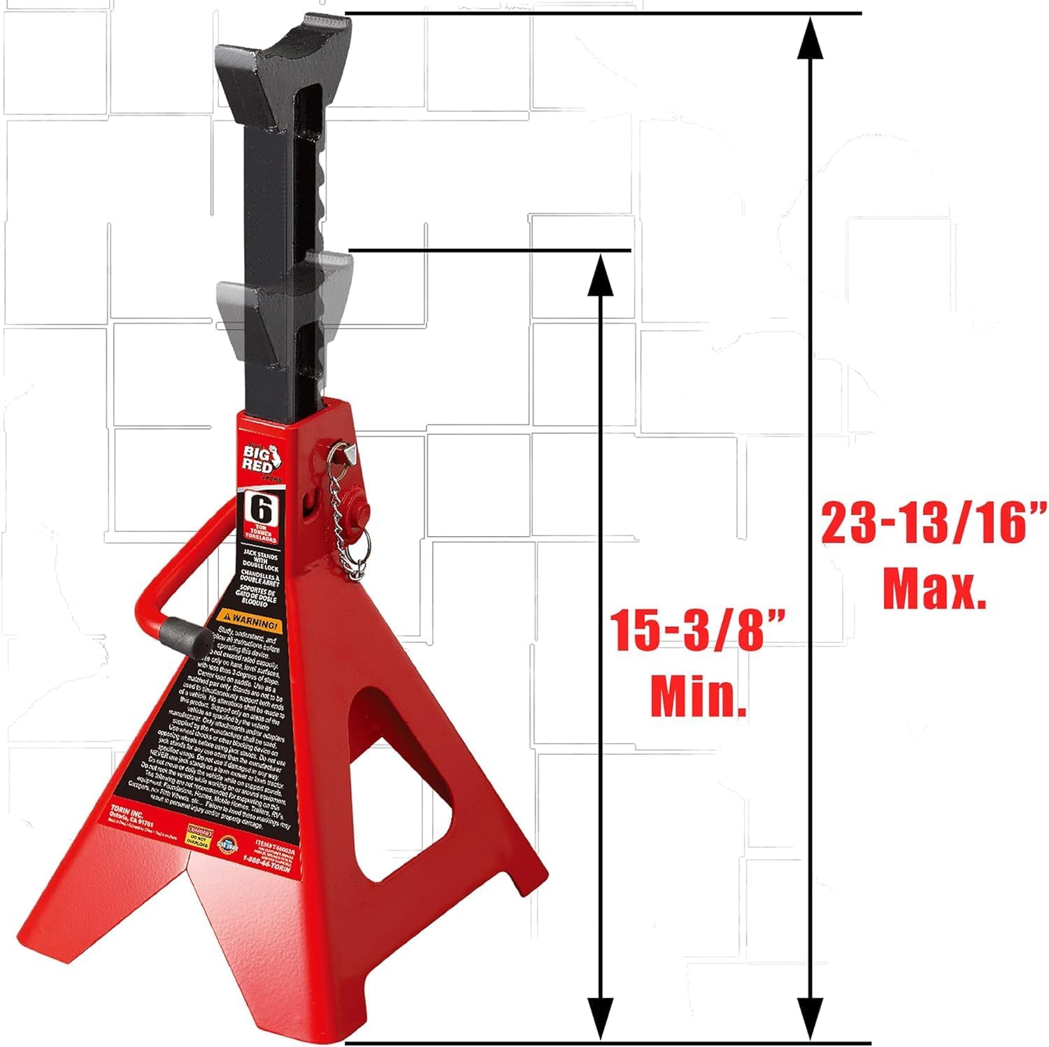 Big RED 6 Ton Jack Stands with Double Locking, 15.3-23.8 Inch Adjustable Height for Lifting Cars, SUV, Van, 12000 lb Capacity, 1 Pair