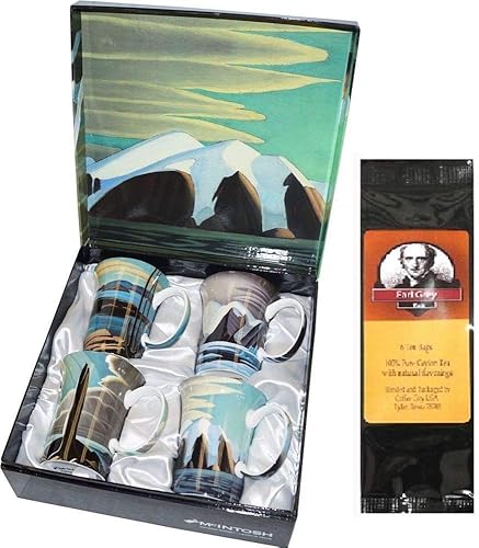 4 tazas de café o té Lawren Harris en una caja a juego con 1 paquete de 6 bolsas de té