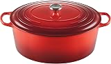 Le Creuset Signature Enamelled Cast Iron Oval Casserole Dish With Lid, 40 cm, 14.8 Litre, Cerise, 21178350000430 - 1