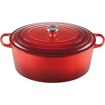 طبق خزفي من الحديد الزهر Le Creuset Signature 21178400602430 بغطاء، بيضاوي، قطر 40 سم، مناسب لجميع المواقد والمحثات