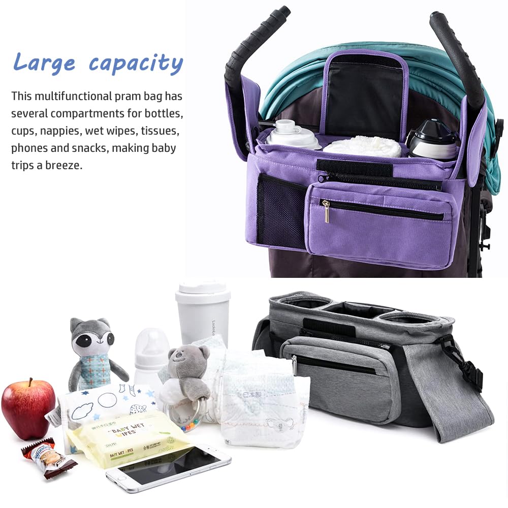 HINATAA Baby Pram Bag Stroller,Baby Stroller Organizer- Detachable Phone Bag & Shoulder Strap - Image 2