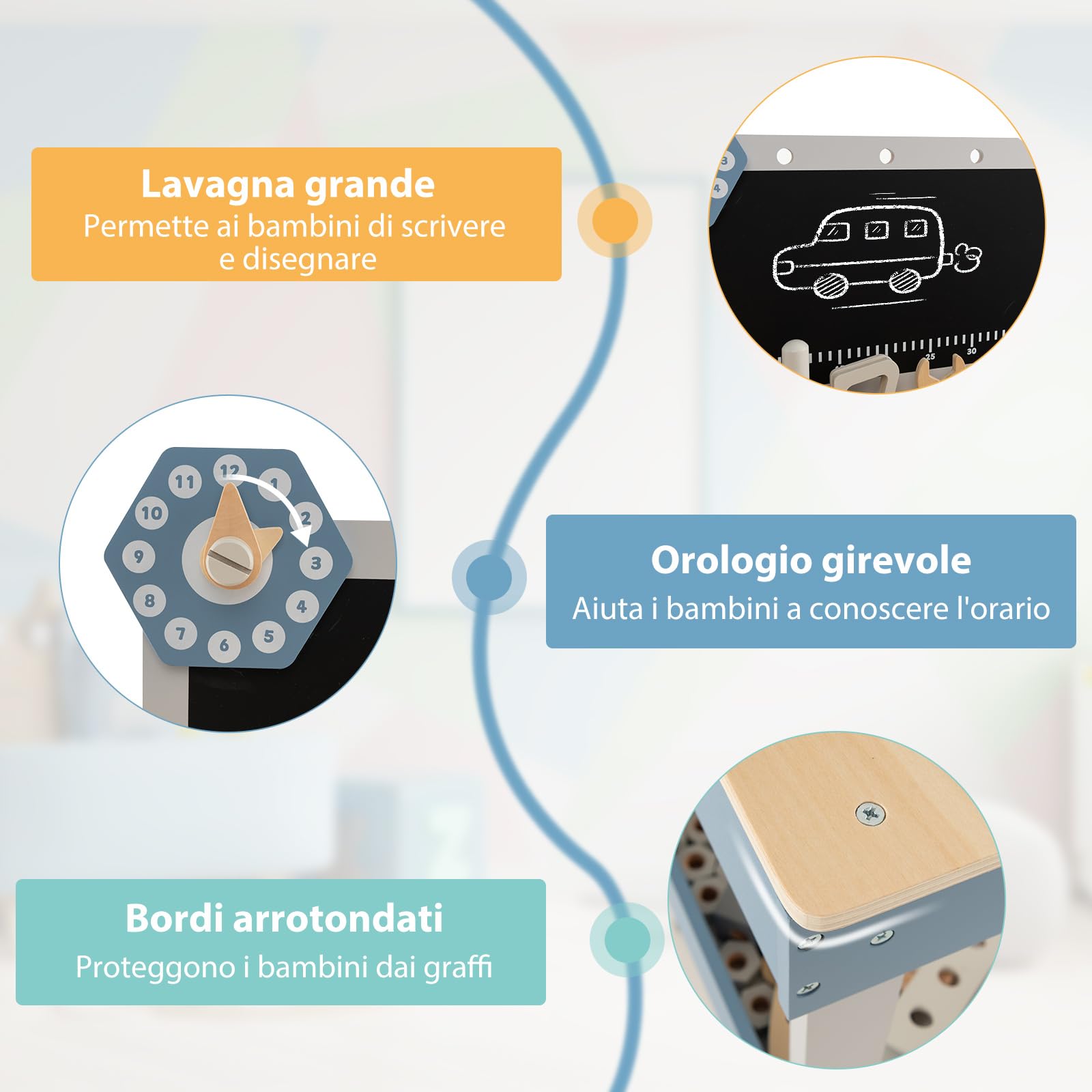 COSTWAY Set Banco da Lavoro per Bambini, Tavolo da Lavoro per Bambini in Legno con 61 Attrezzi e Parti, Giochi Costruzione Educativi, per Bambini 3-5 Anni