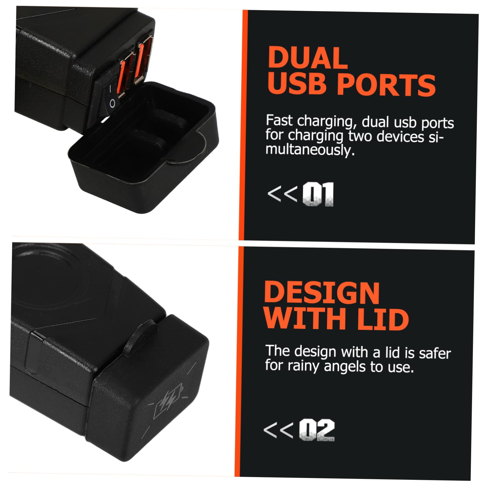 Gatuida 2pièces Chargeur De Usb Double Port Étanche Pour Guidon Et Miroir Arrière Accessoire De Charge Rapide Pour Camping Et Randonnée