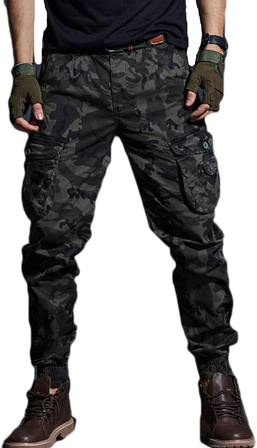 HARGLESMAN Mens Tactical Pants Fashion Joggers Multi Pockets Casual Stretch Cotton Cargo Pants Army Trousers