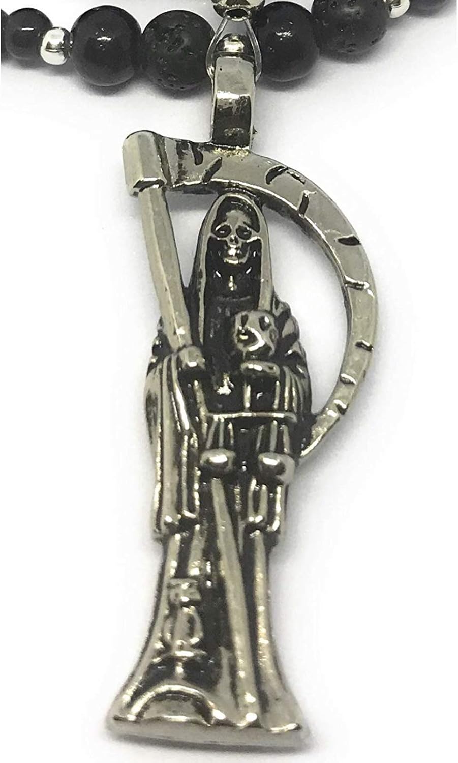 Chavarrieta Holy Death's Lava Stones Rosary. Rosario de la, Black, Size 17.0