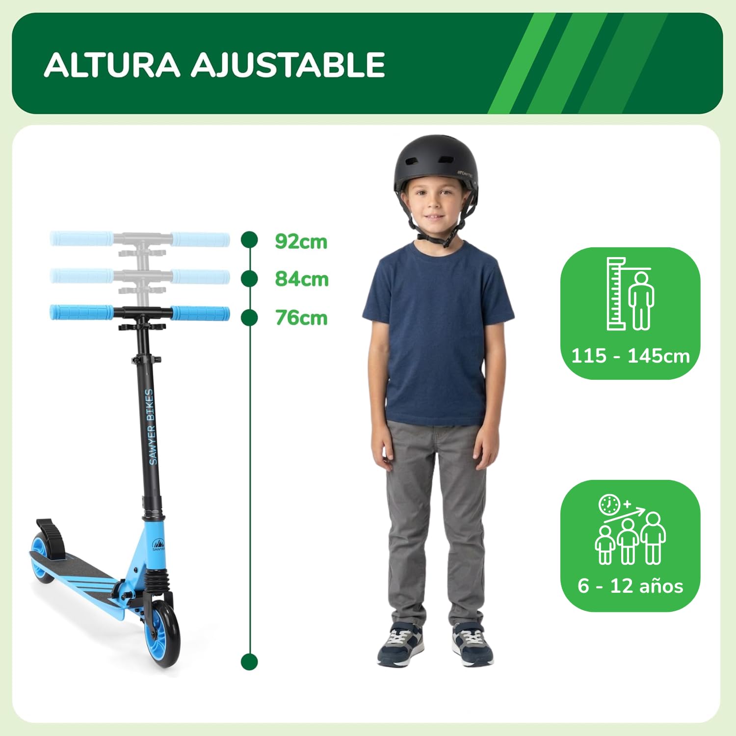 Sawyer Bikes Patinete Ajustable y Plegable Niños 6 a 12 Años