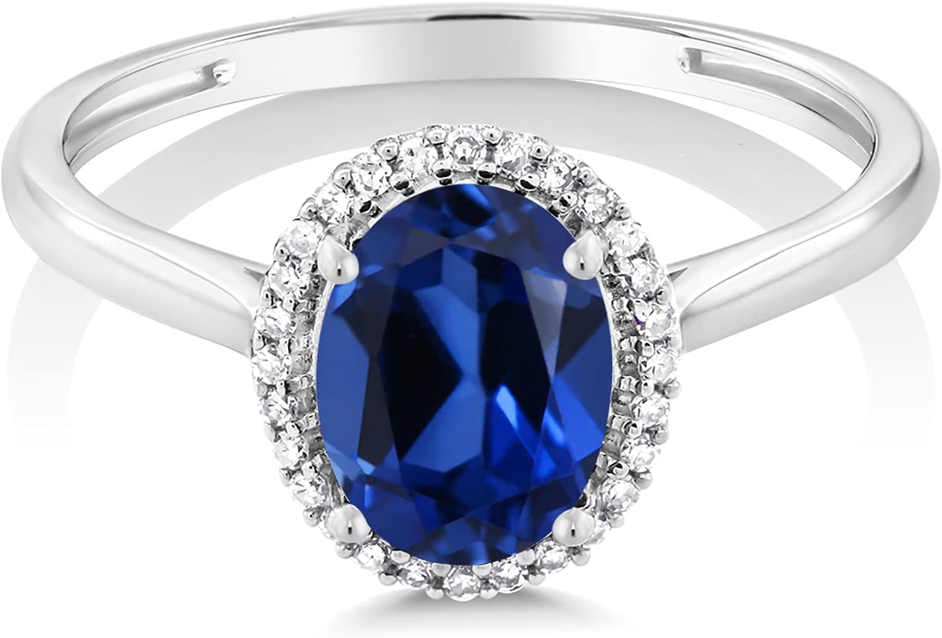 Gem Stone King Oval Halo Engagement Ring for Women | 10K White Gold | Oval 8X6MM | Gemstone Birthstone and White Diamond | Wedding Anniversary Promise White Gold Ring | Available in size 5,6,7,8,9