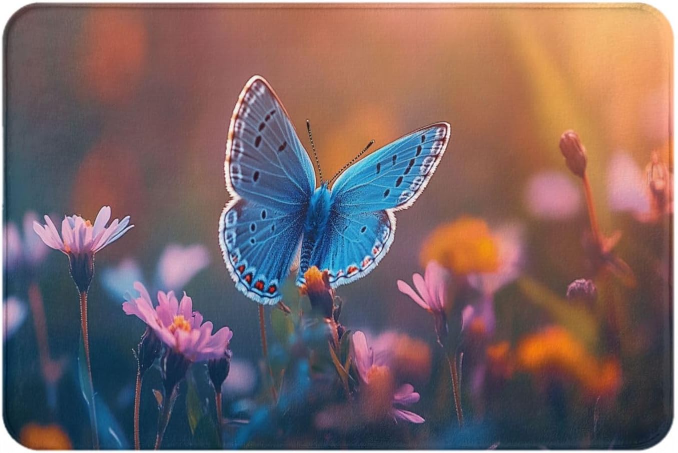 Creative Carpeting Blue Butterfly and Flowers,Beautiful Housewarming Gift,for Living Room,Bedroom,Study Decoration Rug,with a Non-Slip Granule,Easy to Clean 17x30 inch