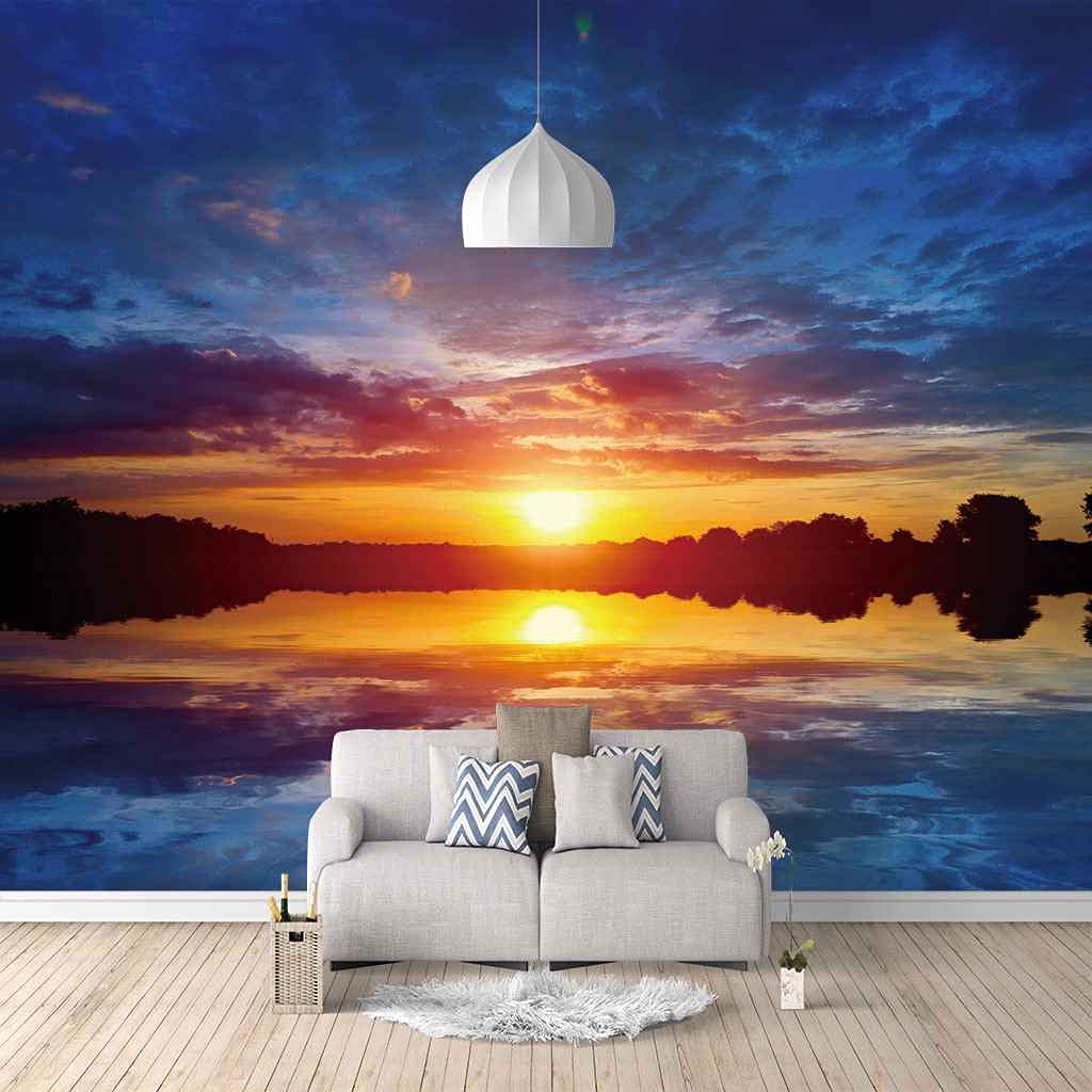 Papier peint photo 3D paysage coucher de soleil rouge salon 400x280