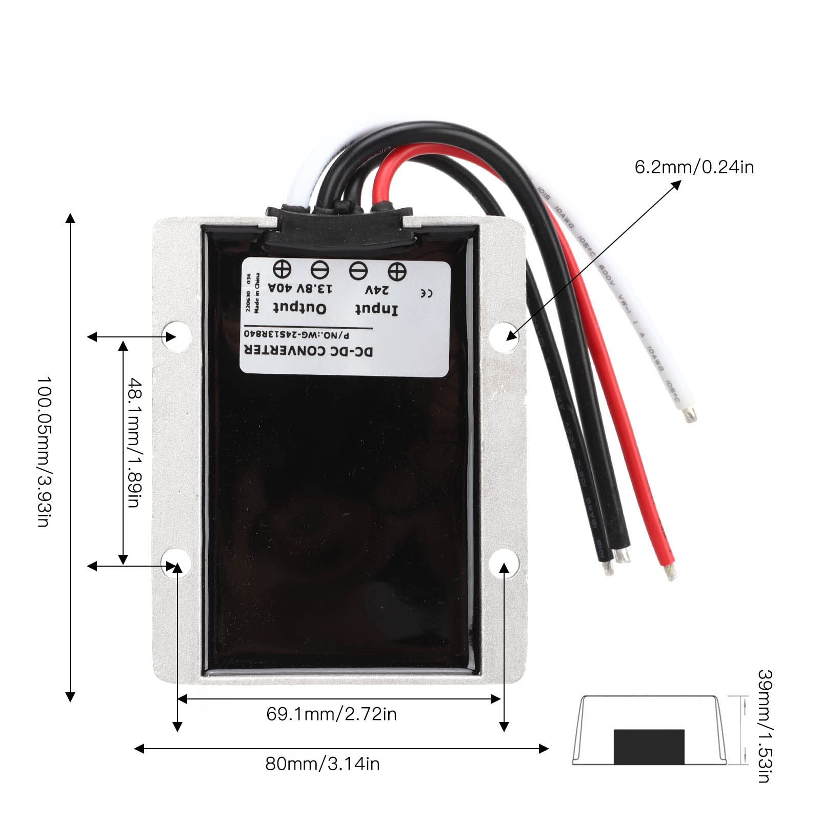 Aramox Convertitore Riduttore di Tensione, Regolatore Convertitore di Tensione da 24V a 13,8V 40A 552W IP68 Impermeabile per Automobili Navi Yacht Strumenti Ferroviari