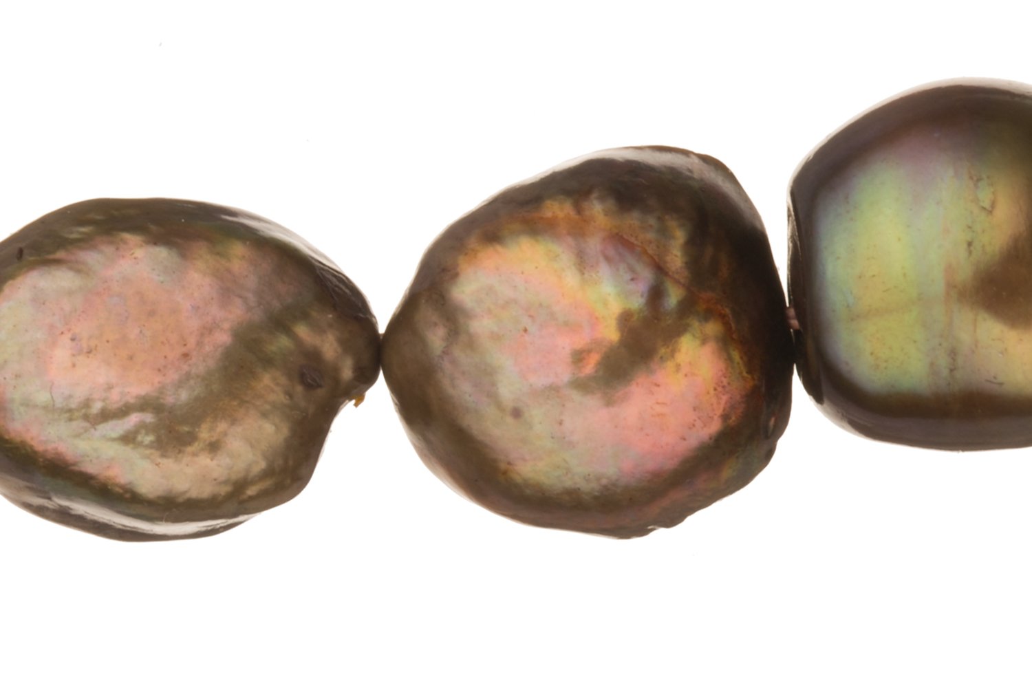 Spectrum Green Freshwater Cultured Pearls Natural Baroque, B+ Graded, 10x8x13mm (Approx.), 15.5Inch Strings/31Pearls