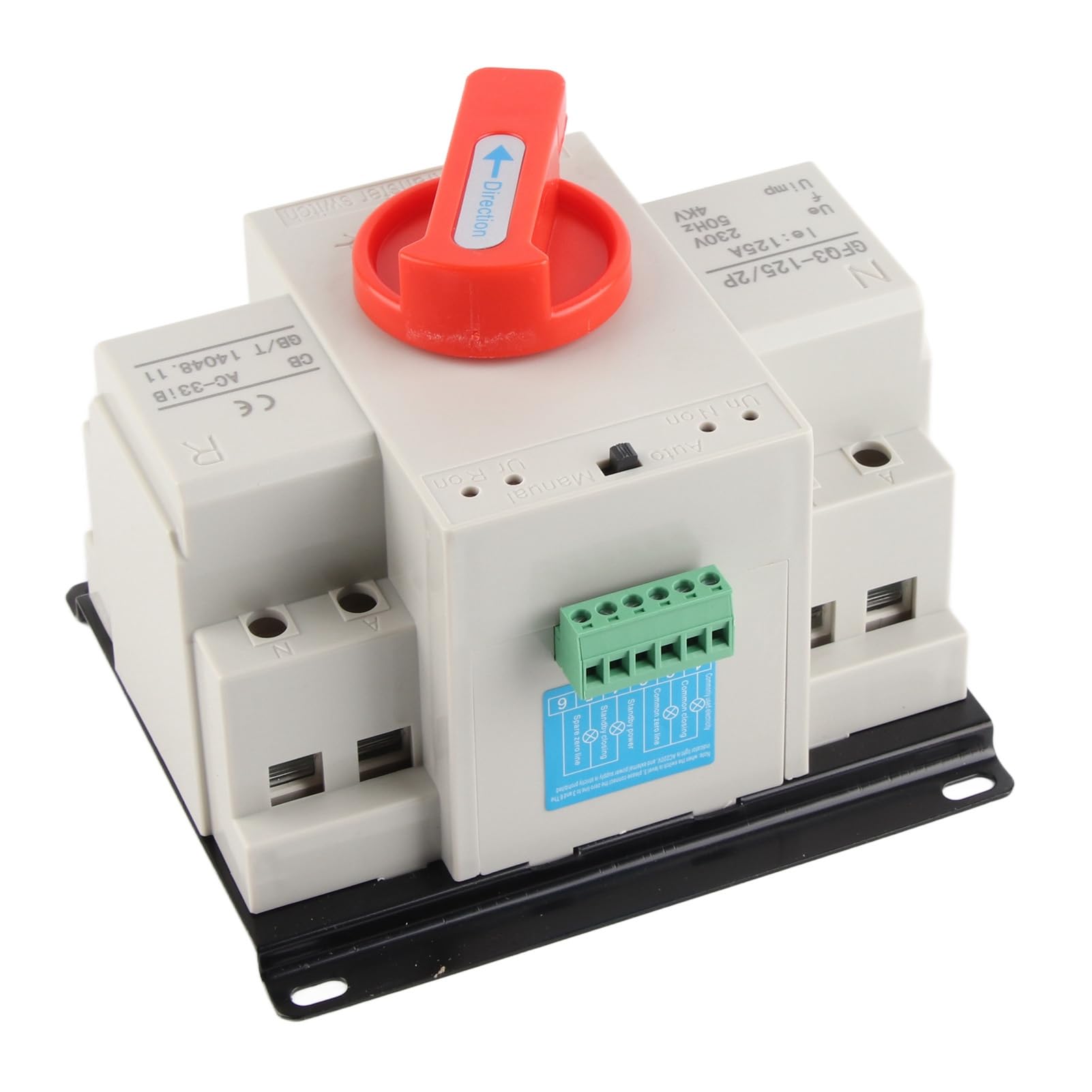 AC230V 125A Mini Interruptor de Transferencia Automática de Doble Potencia ATS 2P, Operación Manual, Protección Múltiple, Fácil Instalación, PC y Latón, para Hospital, Tienda,