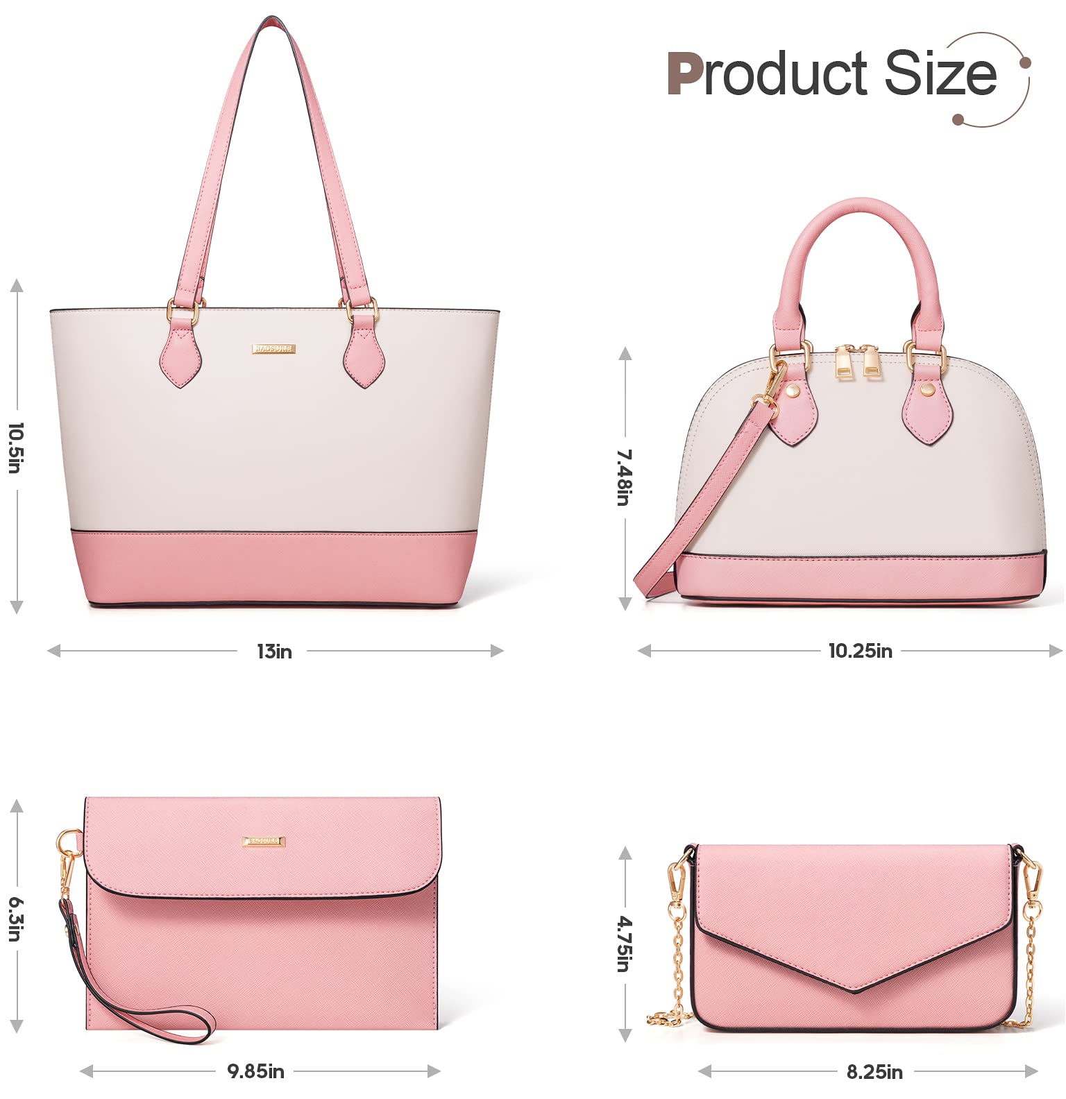 4PCS Women Fashion Handbags Purses Wallet Shoulder Bags Casual Tote Bag Crossbody Bags, Handbag Set Gift for Ladies Girls: Pink/White-b