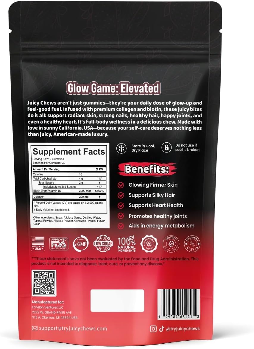 Biotin and Collagen Gummies | Low Sugar Non-GMO Collagen Gummies for Men and Women | All Natural Flavors | 60 Gummies | 30 Servings | Strawberry Flavor