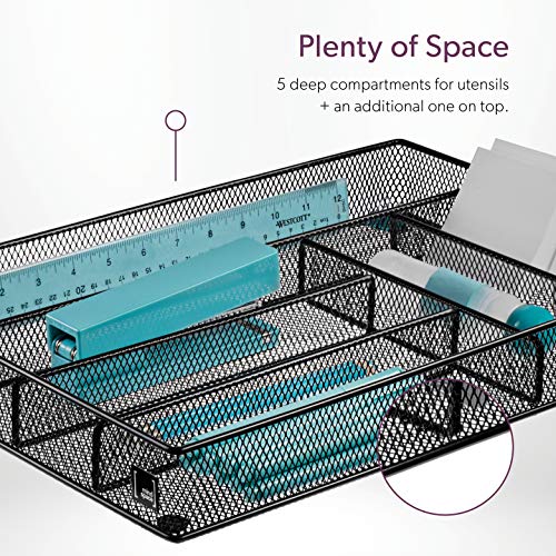 Mindspace Cutlery Tray, 6 Compartments | Kitchen Utensil Silverware Tray | Flatware Drawer Organizer | The Mesh Collection, Black