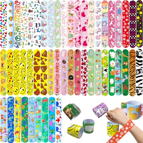 Lot de 144 bracelets Slap animaux et cœurs pour fêtes d'enfants
