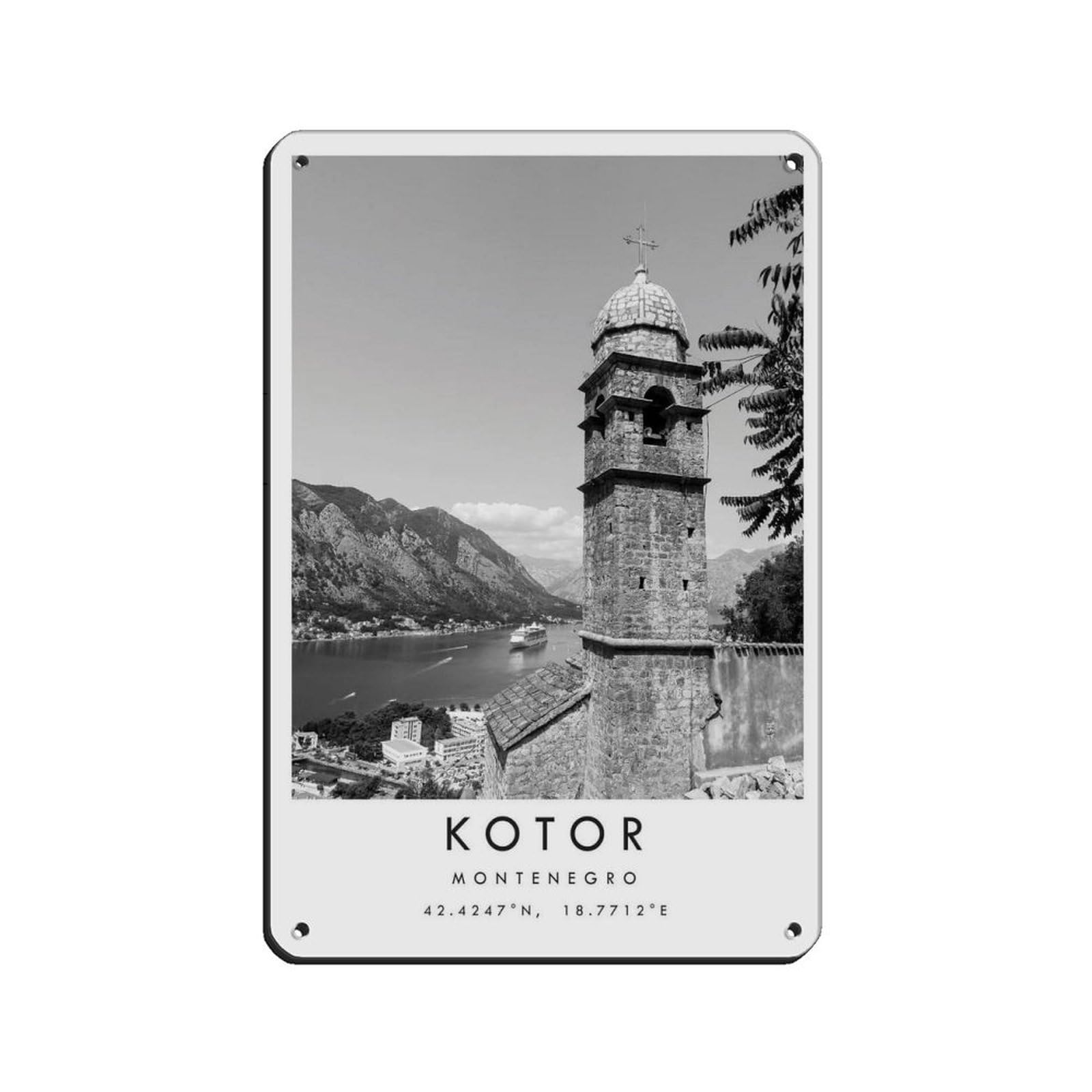 Kotor Travel, Kotor Poster Tin Sign Vintage Metal Pub Club Cafe Bar Home Wall Art Decoration Poster Retro 8x12inch(20x30cm)