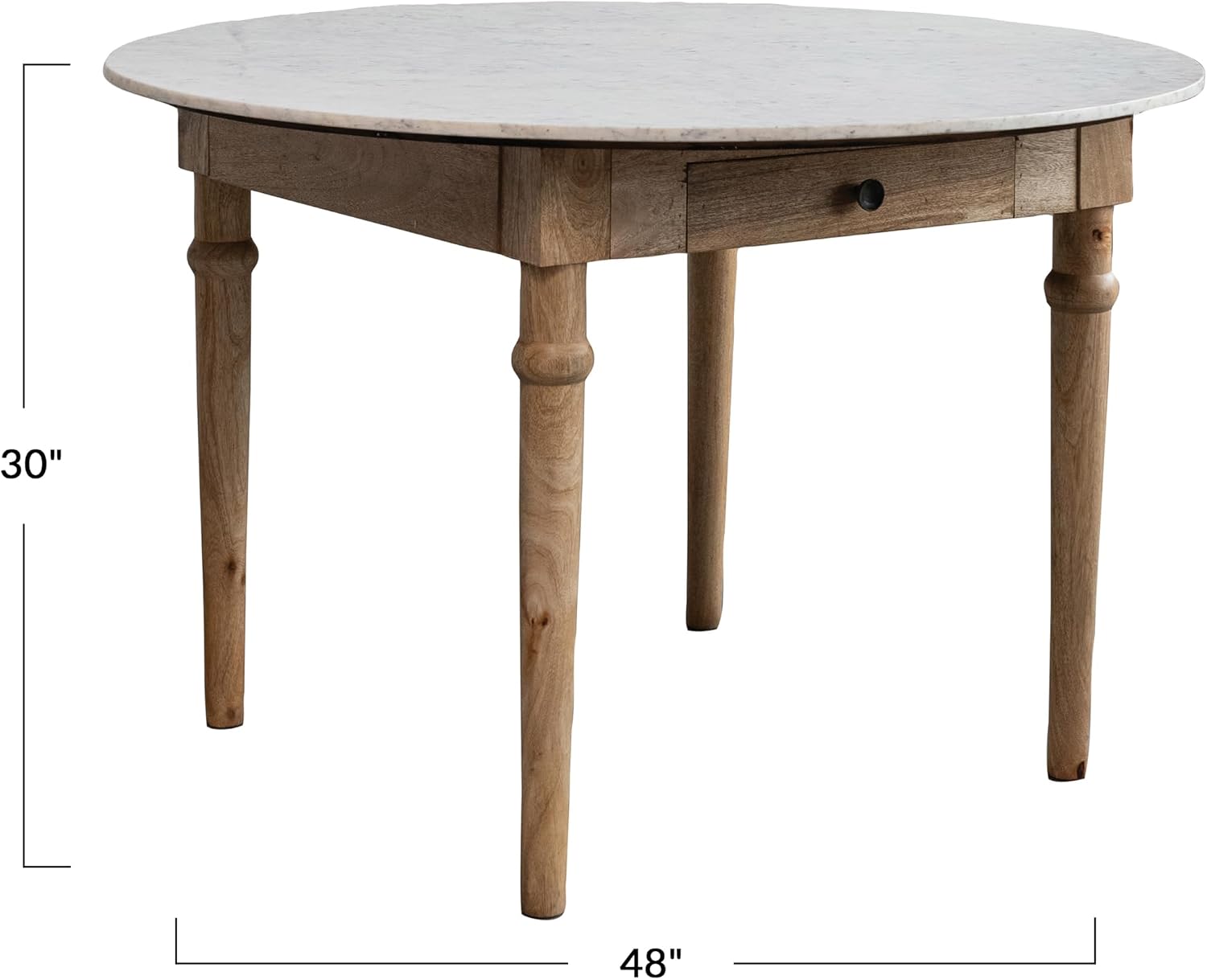 Creative Co-Op Mango Wood Dining Table with Drawer and Marble Top, White and Natural