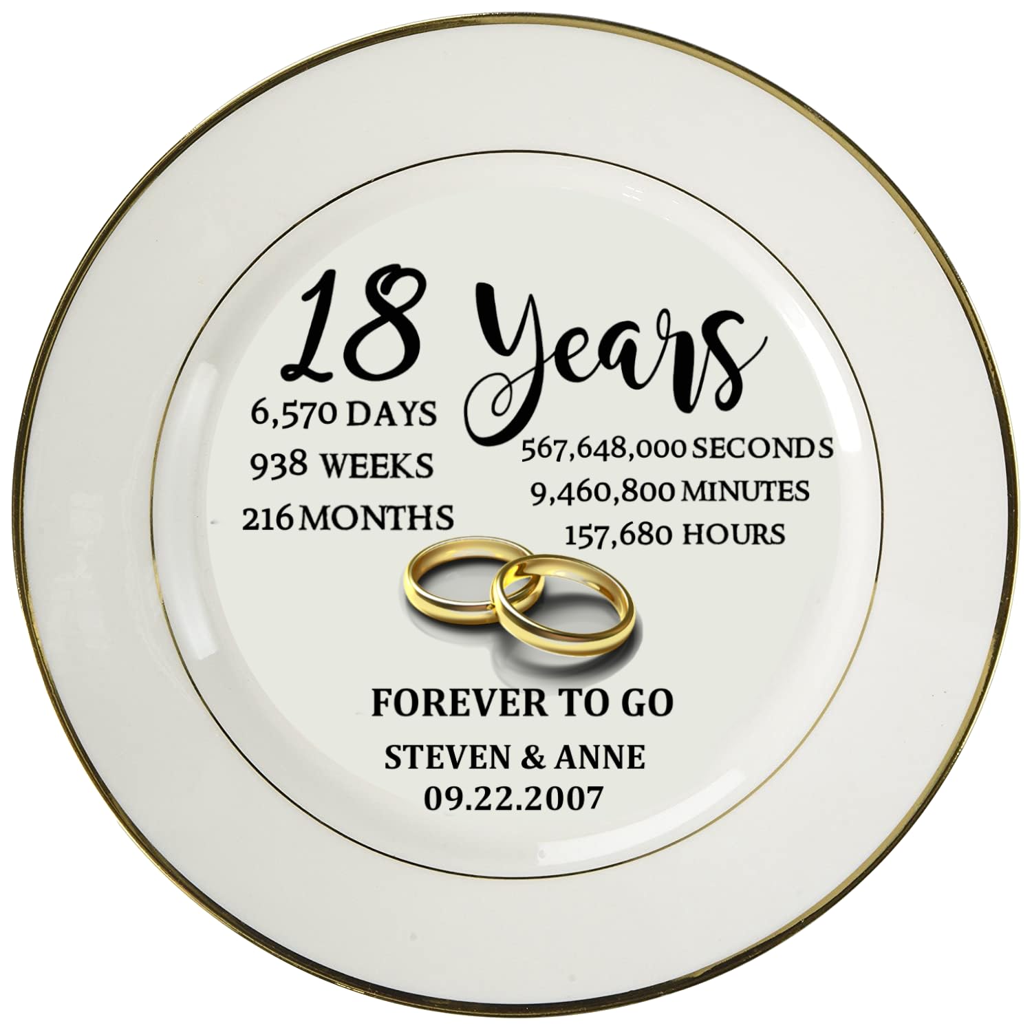 Traditional 18 Year Anniversary Porcelain Plate Custom Celebration Keepsake Personalized 18th Wedding Anniversary for Him for Her for Couples 8 Inch