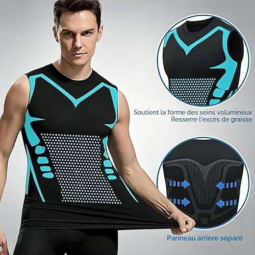 Shape Power Homme, Powershape Vest, DéBardeur De Compression Homme, Gilet Modelant Ionique Nouvelle éDition, Gilet Amincissant Et Gainant pour Homme en Soie GlacéE Respirante (Noir+Blanc+Gris,XXL) – vue 4