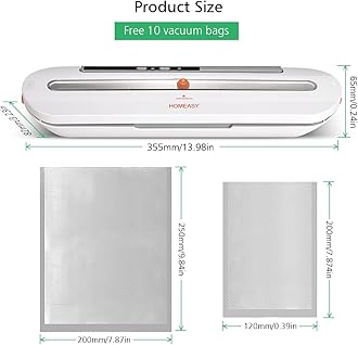 homeasy Vacuum Sealer, Automatic Food Sealer Machine One Touch Sealing/Vacuum for Dry Food Fresh Preservation with 10Pcs BPA Free Seal Bags White