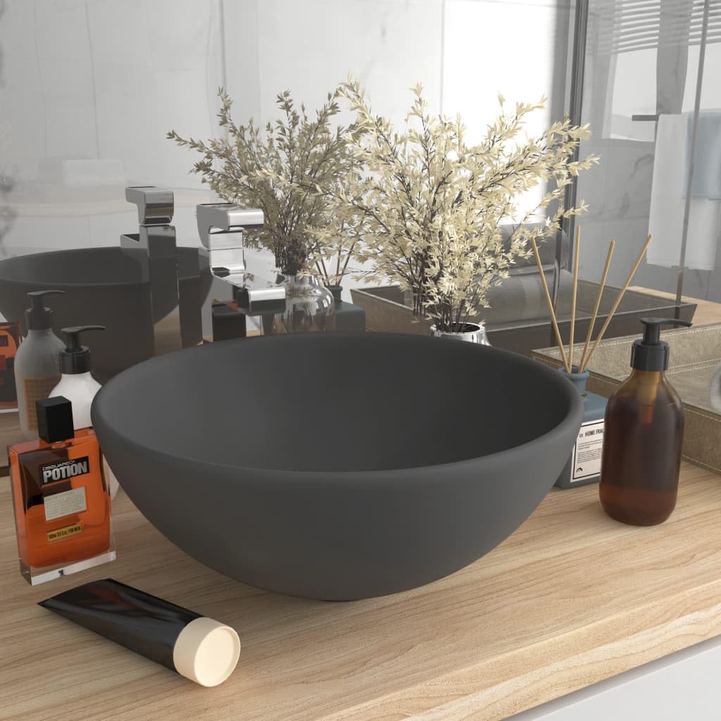 Lavabo rond gris foncé mat Solivagant fini les traces de calcaire en salle de bain