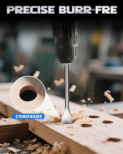 Vista 11 de COMOWARE Juego de 13 brocas de pala – Juego de brocas planas de paleta para carpintería, vástago hexagonal, carrete de carbono, 1/4"-1-1/2", soporte