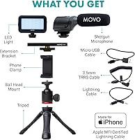 Vista 2 de Kit de vlogging Movo iVlogger para iPhone - Compatible con Lightning, kit de iniciación de YouTube para creadores de contenido - Accesorios: trípode
