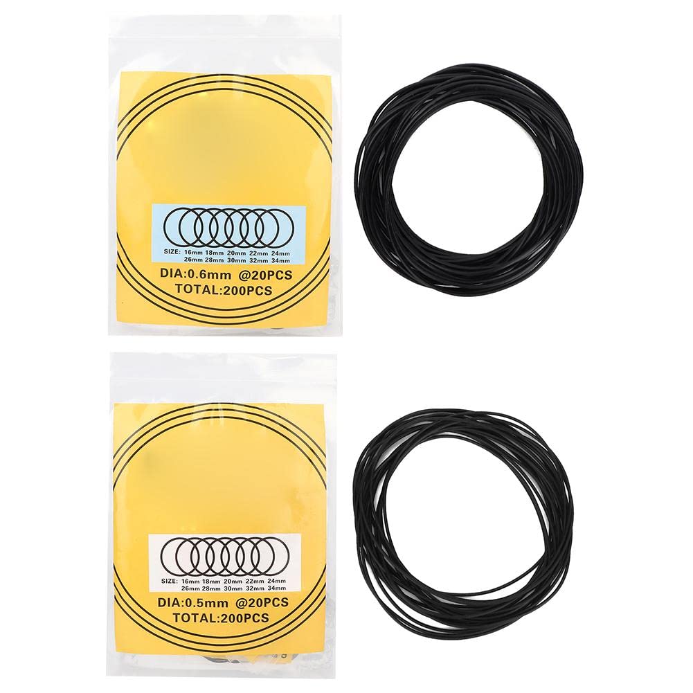 YUYTE 200pcs Watch Back Gasket, Rubber Watch Gaskets, 10 Sizes, 0.5mm, Black