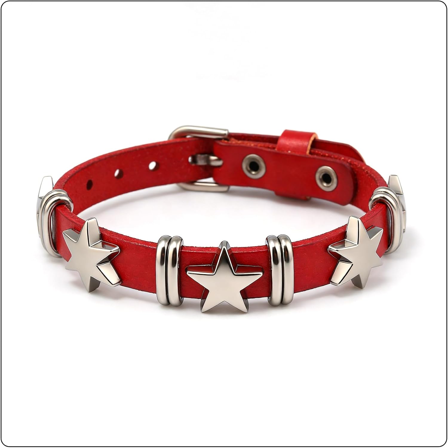 Women's Punk Rock Gothic Biker Adjustable Leather Cuff Bracelet with Star Studded Metal Belt Buckle, Wrap Braided Bangle Band Fashion Jewelry Bracelet