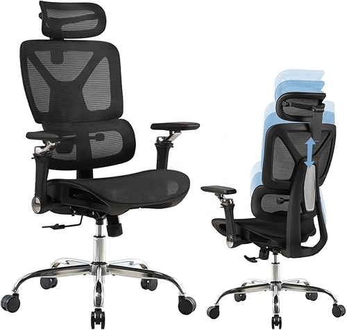 Cadeira Ergométrica Escritório Ajuste Lombar Estudo Preto Encosto Comfy Reclinável Mesh Tecido Giratória Cadeiras 200kg Confortável Gamer Braço 6D