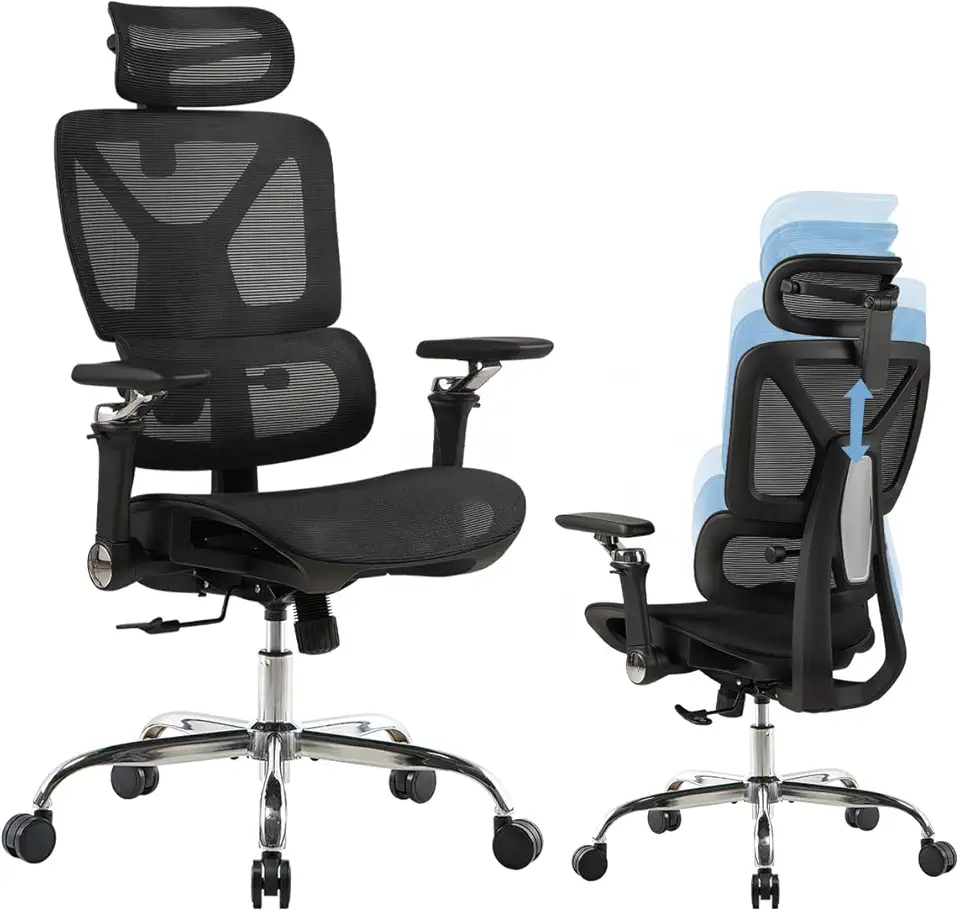 Cadeira Ergométrica Escritório Ajuste Lombar Estudo Preto Encosto Comfy Reclinável Mesh Tecido Giratória Cadeiras 200kg Confortável Gamer Braço 6D