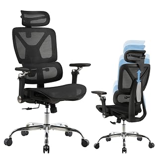 Cadeira Ergométrica Escritório Ajuste Lombar Estudo Preto Encosto Comfy Reclinável Mesh Tecido Giratória Cadeiras 200kg Confortável Gamer Braço 6D - Amazon product rated Grade A