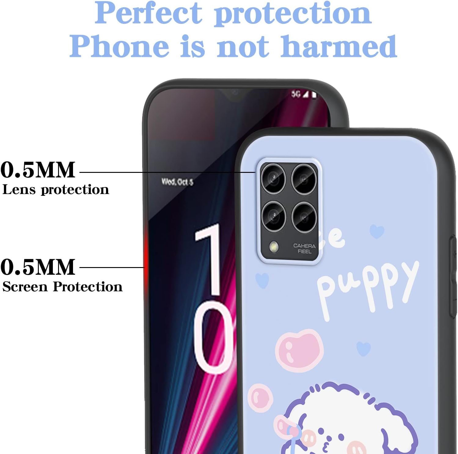 Cute Puppy Cartoon Animal Style Case for T-Mobile Revvl 6 Pro/6X Pro/T Phone Pro 5G (6.82-inch) - Slim Bumper Shockproof Protective Case with Strap image 5