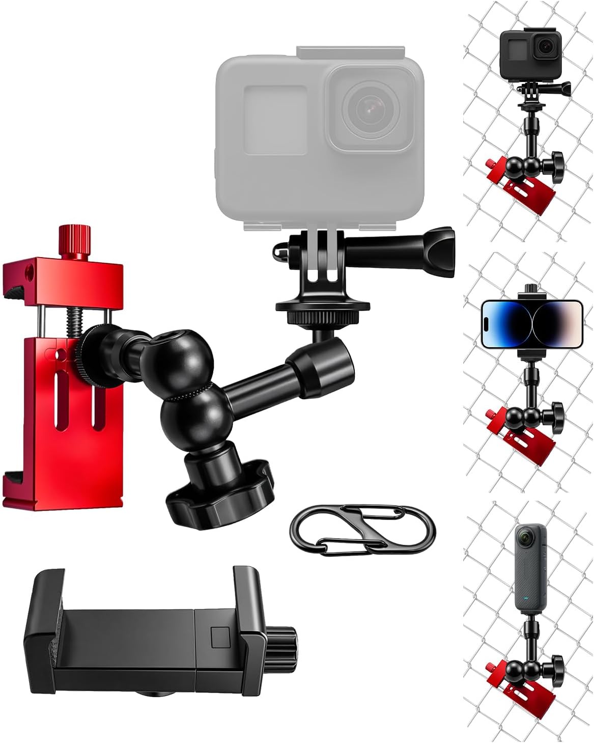 Universal Sports Fence Mount for Recording, Adjustable Phone Camera Holder Fits for GoPro Mevo Start, Gamechanger Mounting Kit for Baseball Tennis Soccer Games