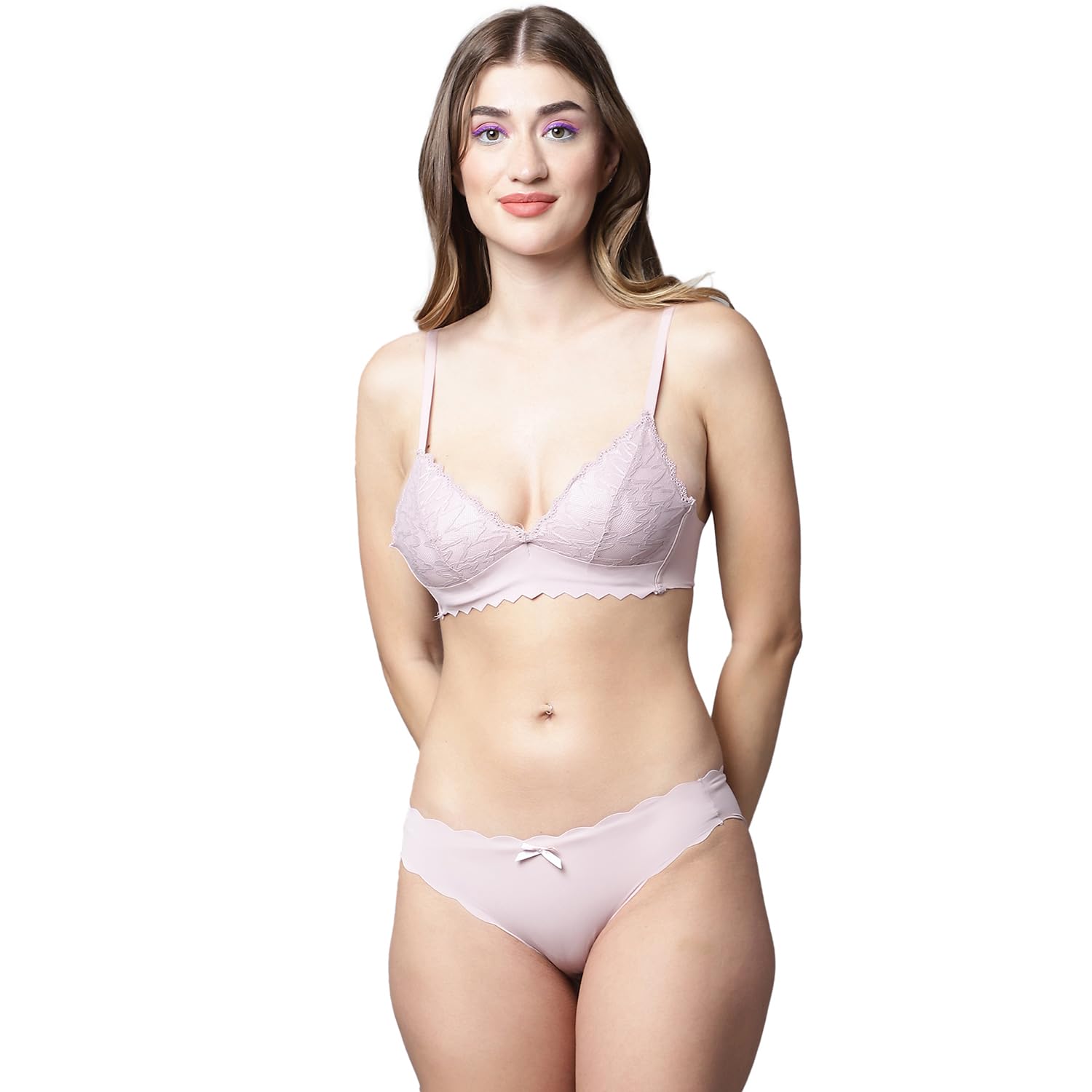 quttos PrettyCat Lightly Padded Floral Lace Bralette Bra with Matiching Panty Set-picture-46