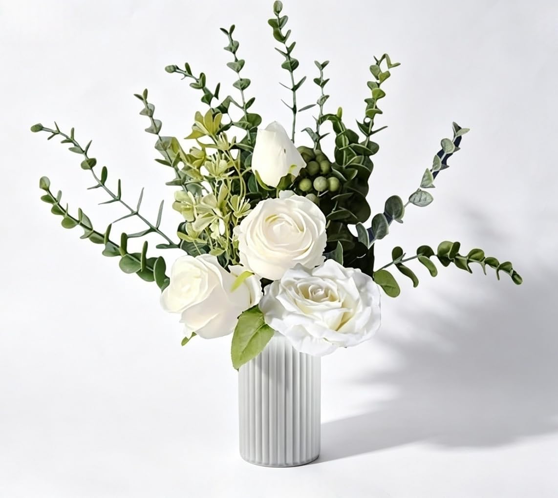 Silk Floral Arrangement in Vase - Artificial Flowers Table Centerpiece
