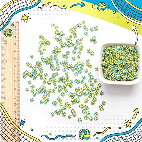Image of Weysat 30g Beach Volleyball Polymer Clay Slices 0.2 Inch Mini Clay Volleyball Pieces Tiny Sports Sprinkles Ball Confetti for Clips Nail DIY Craft Party Decoration Favors for Team Sports Lover