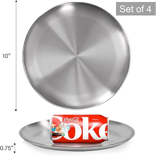 Miniatura 3 de Sumerflos Platos de cena de acero inoxidable 304 (188), platos redondos de ensalada de 10 pulgadas, plato de servir para kichten en casa, campamento