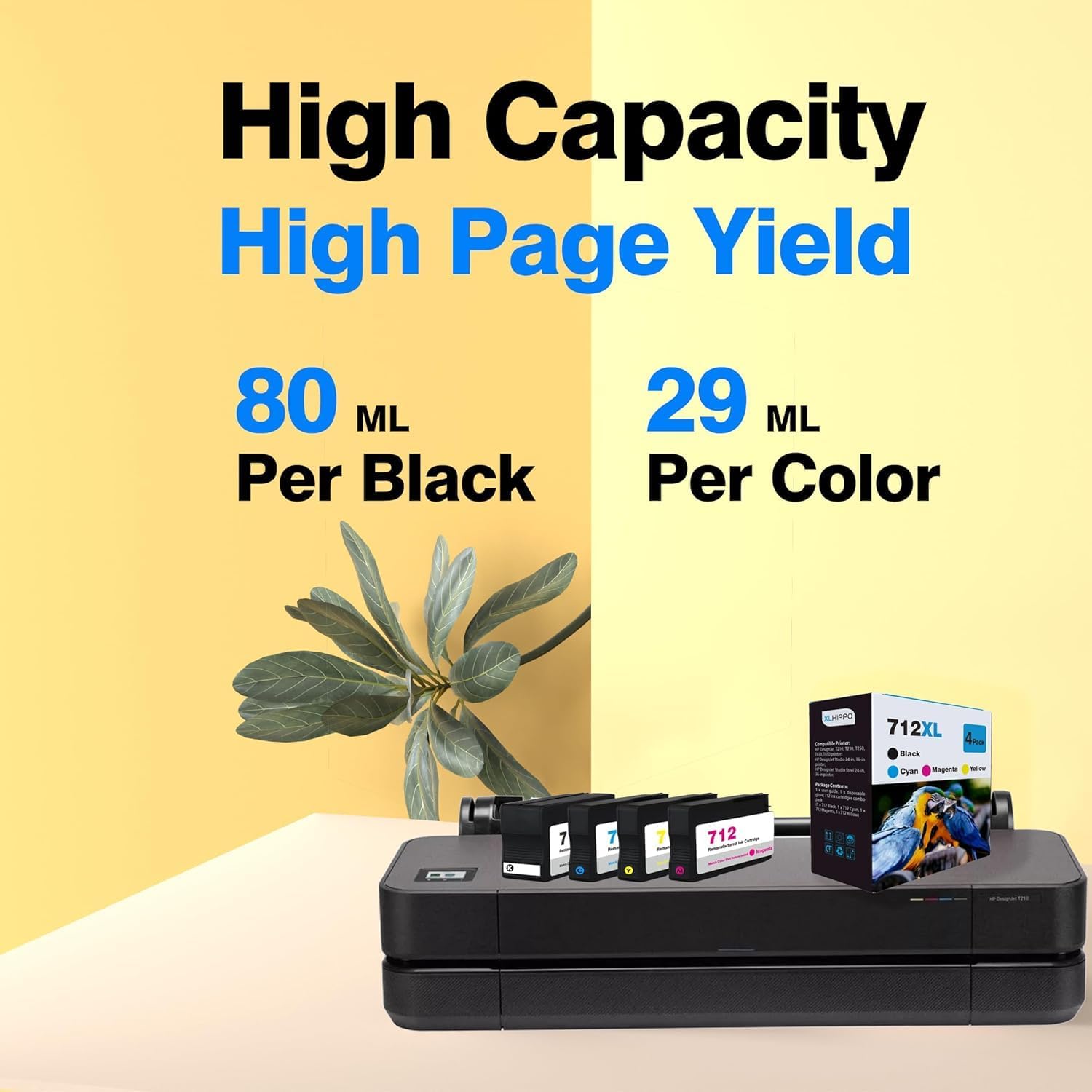 712XL Black Ink Cartridges Replacement for HP 712 Black Ink Cartridges Use for DesignJet T210 T230 T250 Design Jet T650 T630 Studio Plotter Printers (712 XL 80ml 2-Pack)