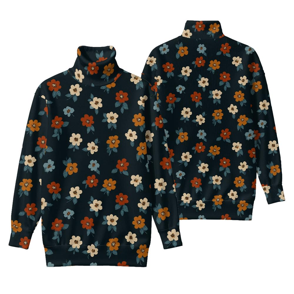 Flower Leaf Pattern Turtleneck Sweater Tropical Floral Patterns Long-Sleeved Sweater