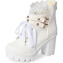 MEOTINA Women Platform Boots Black Chunky Heel Ankle Booties Lace Buckle Combat Boots with Zipper High Heel Goth Shoes
